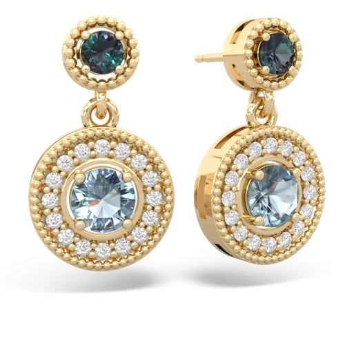 alexandrite-aquamarine halo earrings