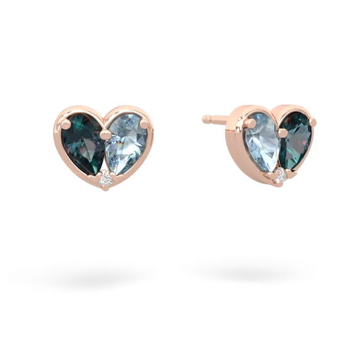 alexandrite-aquamarine one heart earrings