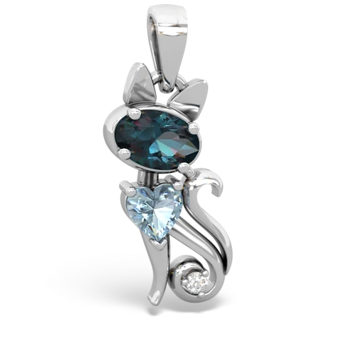 alexandrite-aquamarine kitten pendant