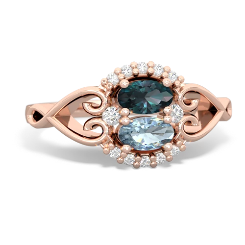 Lab Alexandrite Lab Created Alexandrite with Genuine Aquamarine Love Nest ring Ring