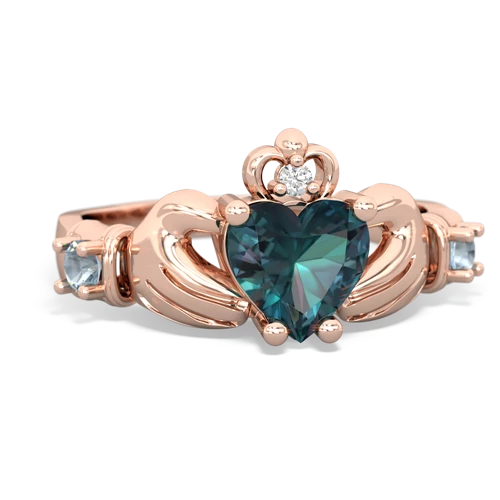Lab Alexandrite Lab Created Alexandrite with Genuine Aquamarine and Lab Created Alexandrite Claddagh ring Ring