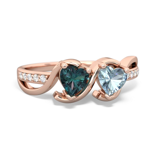 alexandrite-aquamarine double heart ring