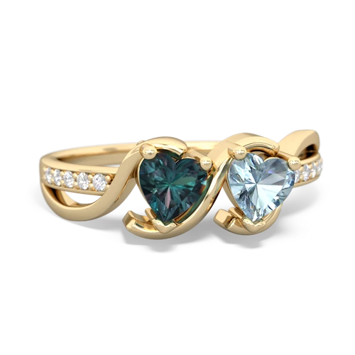 alexandrite-aquamarine double heart ring