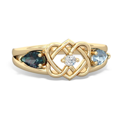 Lab Alexandrite Lab Created Alexandrite with Genuine Aquamarine Hearts Intertwined ring Ring