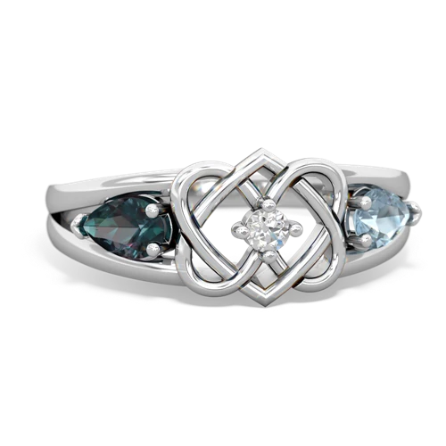 alexandrite-aquamarine double heart ring