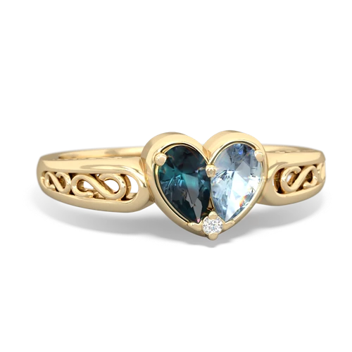 Lab Alexandrite Lab Created Alexandrite with Genuine Aquamarine filligree Heart ring Ring