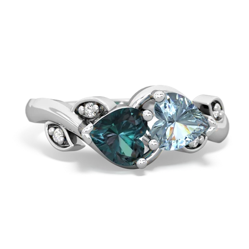 Lab Alexandrite Lab Created Alexandrite with Genuine Aquamarine Floral Elegance ring Ring