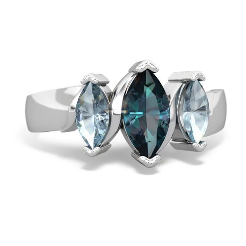 Lab Alexandrite Lab Created Alexandrite with Genuine Aquamarine and Genuine Emerald Three Peeks ring Ring