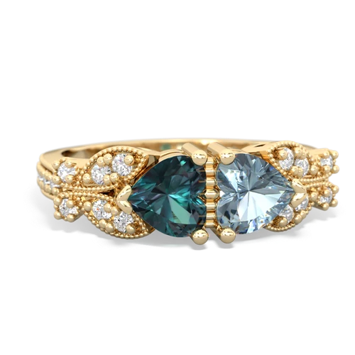 Lab Alexandrite Lab Created Alexandrite with Genuine Aquamarine Diamond Butterflies ring Ring