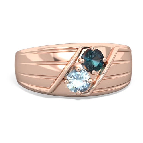 Lab Alexandrite Lab Created Alexandrite with Genuine Aquamarine Art Deco Men's ring Ring
