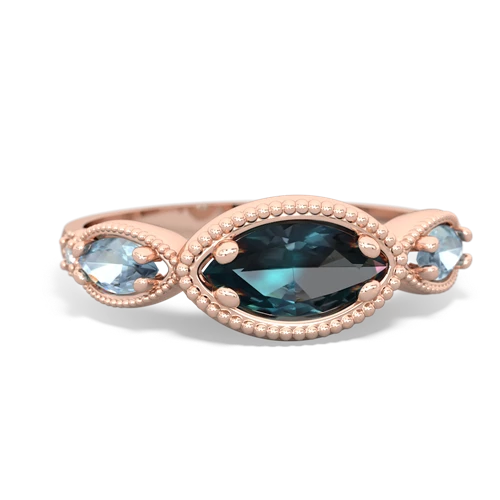 alexandrite-aquamarine milgrain marquise ring