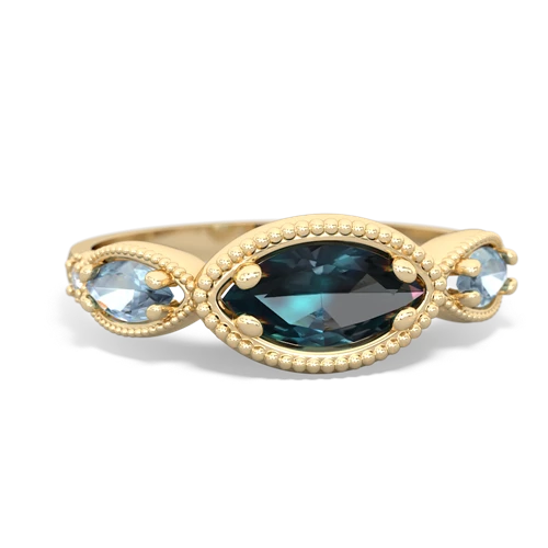 alexandrite-aquamarine milgrain marquise ring