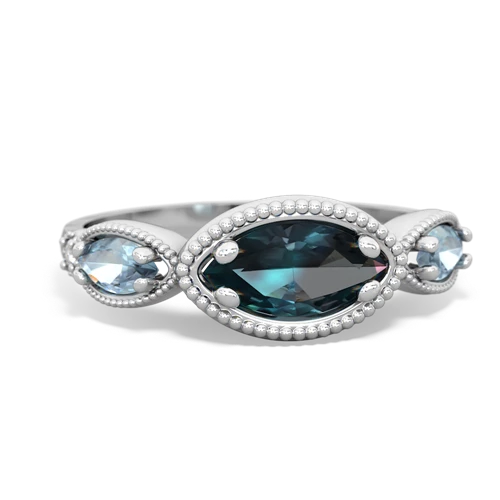 alexandrite-aquamarine milgrain marquise ring