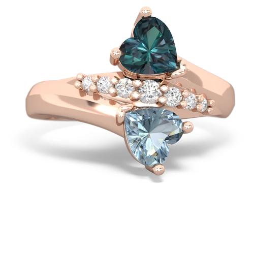 Lab Alexandrite Lab Created Alexandrite with Genuine Aquamarine Heart to Heart Bypass ring Ring