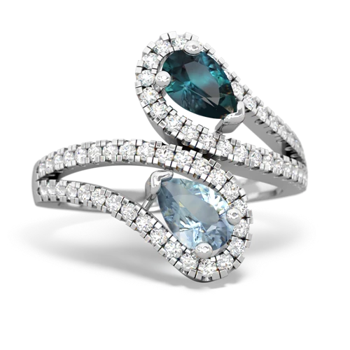 alexandrite-aquamarine pave swirls ring