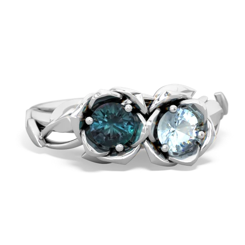 alexandrite-aquamarine roses ring