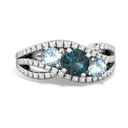 alexandrite-aquamarine three stone pave ring