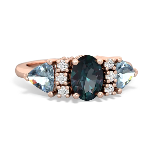 Lab Alexandrite Lab Created Alexandrite with Genuine Aquamarine and Genuine Garnet Antique Style Three Stone ring Ring