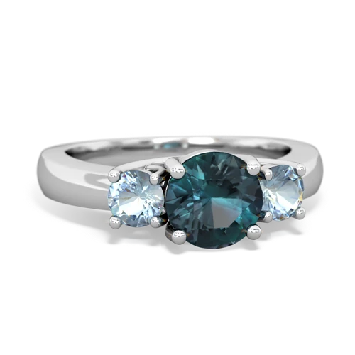 Lab Alexandrite Lab Created Alexandrite with Genuine Aquamarine and Genuine Emerald Three Stone Trellis ring Ring