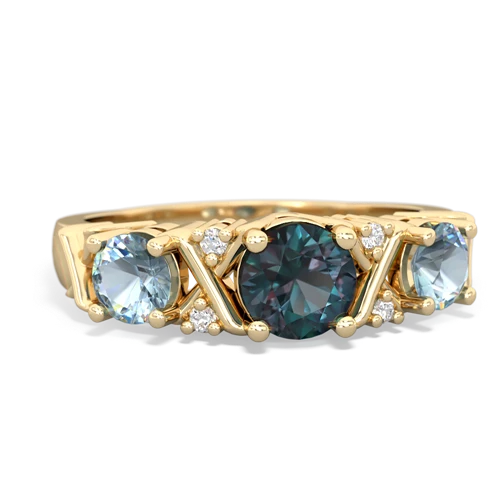 Lab Alexandrite Lab Created Alexandrite with Genuine Aquamarine and Genuine Emerald Hugs and Kisses ring Ring