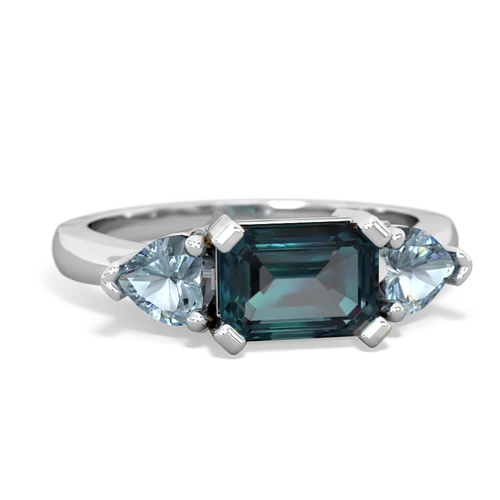 Lab Alexandrite Lab Created Alexandrite with Genuine Aquamarine and Genuine Swiss Blue Topaz Three Stone ring Ring