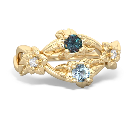 Lab Alexandrite Lab Created Alexandrite with Genuine Aquamarine Sparkling Bouquet ring Ring