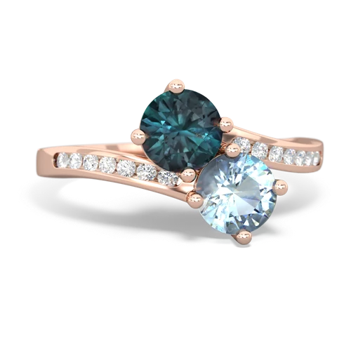 alexandrite-aquamarine two stone channel ring