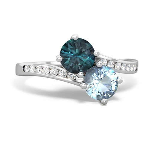 alexandrite-aquamarine two stone channel ring