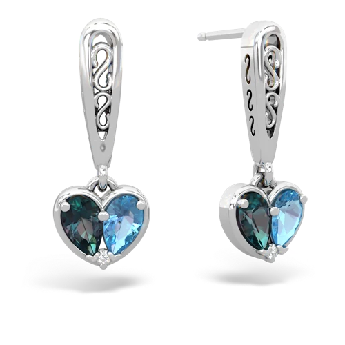 alexandrite-blue topaz filligree earrings