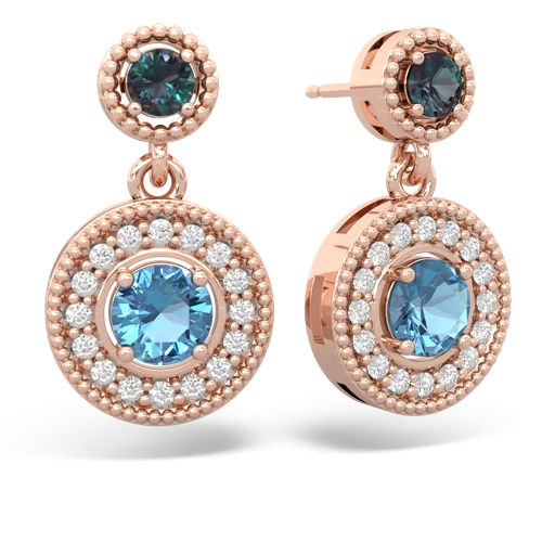 alexandrite-blue topaz halo earrings