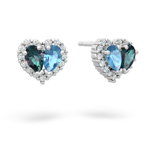 alexandrite-blue topaz halo-heart earrings