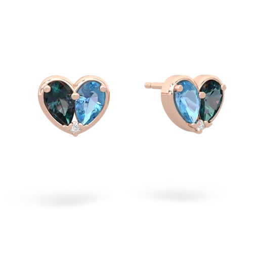 alexandrite-blue topaz one heart earrings