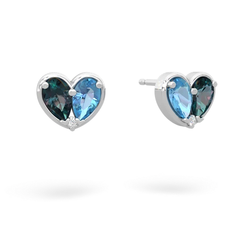 alexandrite-blue topaz one heart earrings