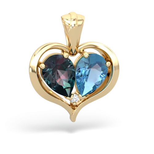 alexandrite-blue topaz half heart whole pendant