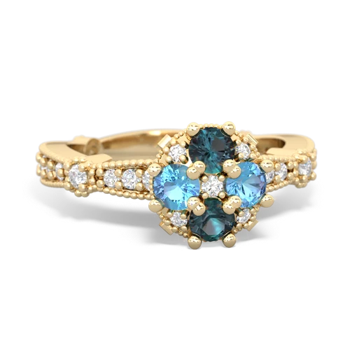 alexandrite-blue topaz art deco engagement ring