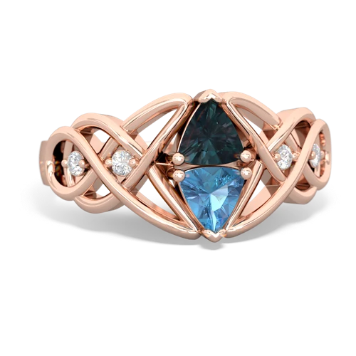 alexandrite-blue topaz celtic knot ring