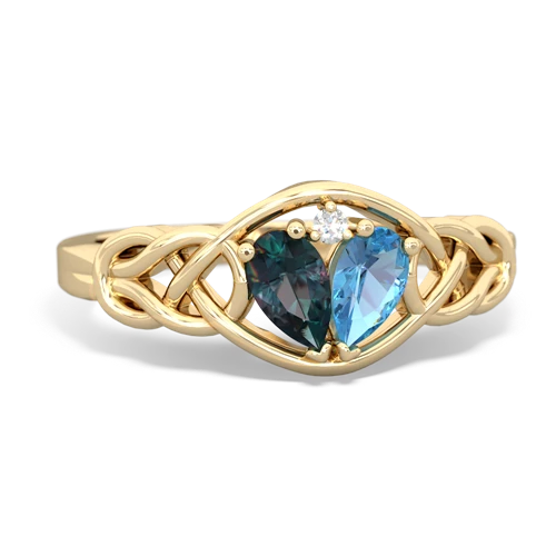alexandrite-blue topaz celtic knot ring