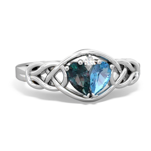 alexandrite-blue topaz celtic knot ring
