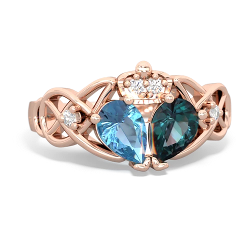 alexandrite-blue topaz claddagh ring