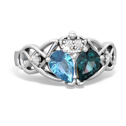 alexandrite-blue topaz claddagh ring