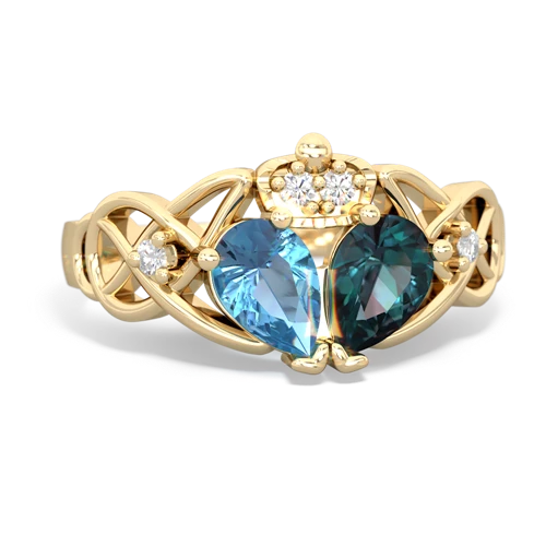 alexandrite-blue topaz claddagh ring