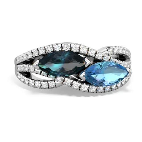 alexandrite-blue topaz double heart ring