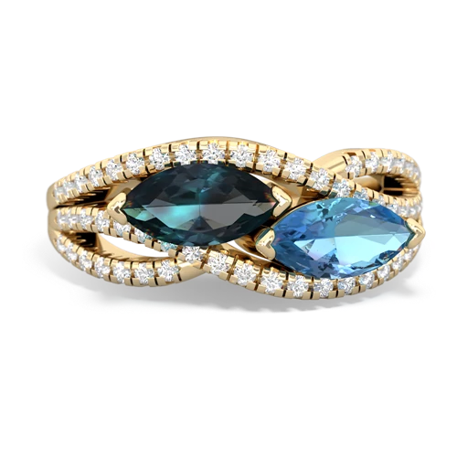 alexandrite-blue topaz double heart ring