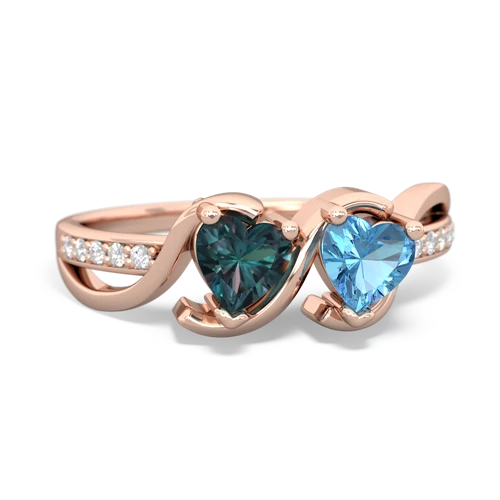 alexandrite-blue topaz double heart ring