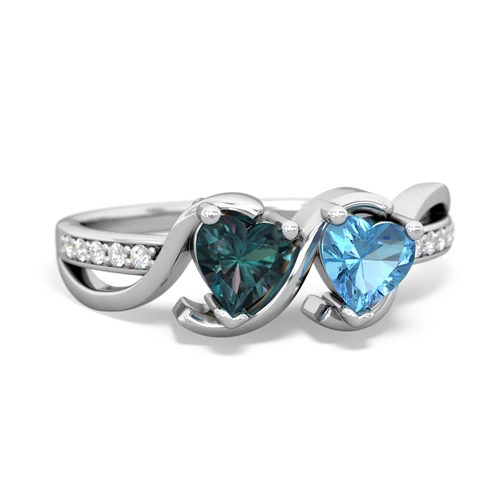 alexandrite-blue topaz double heart ring