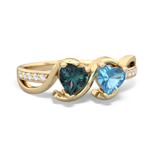 alexandrite-blue topaz double heart ring