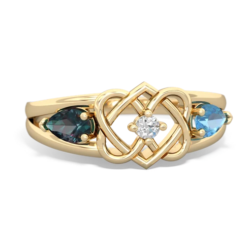 alexandrite-blue topaz double heart ring