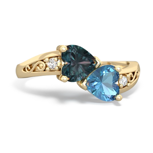 alexandrite-blue topaz filligree ring