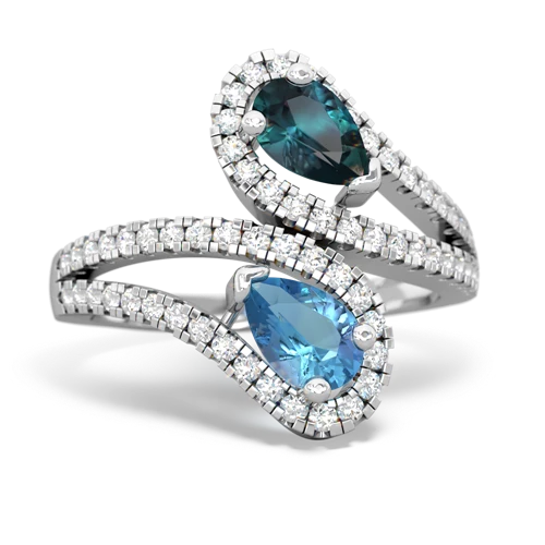 alexandrite-blue topaz pave swirls ring