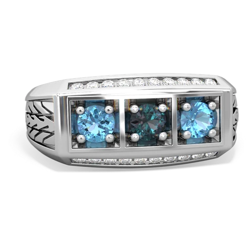 alexandrite-blue topaz three stone ring